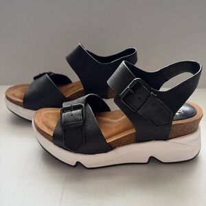 Söfft Castello Black Platform Wedge Sandals Comfort Buckle Slingback Size 6M